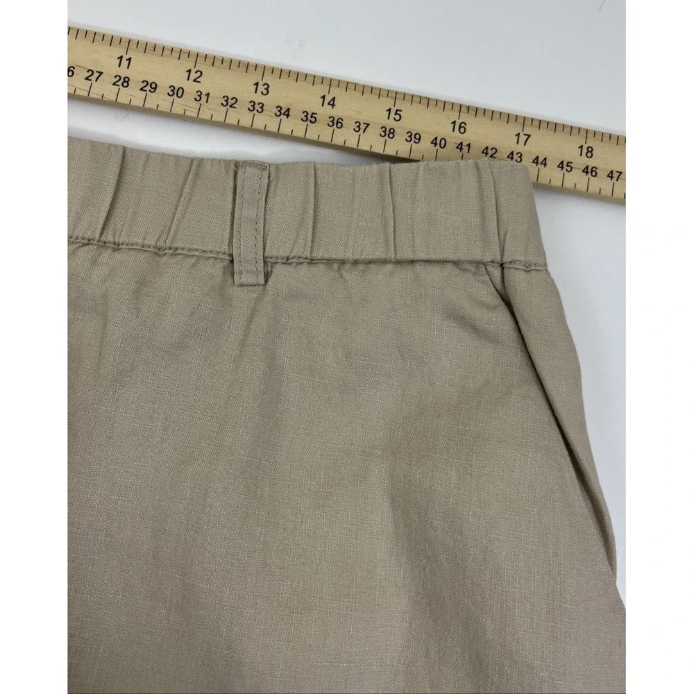 Quince Women's 100% European Linen Crop Pants NWT Size L Beige Pull On 3 Pocket